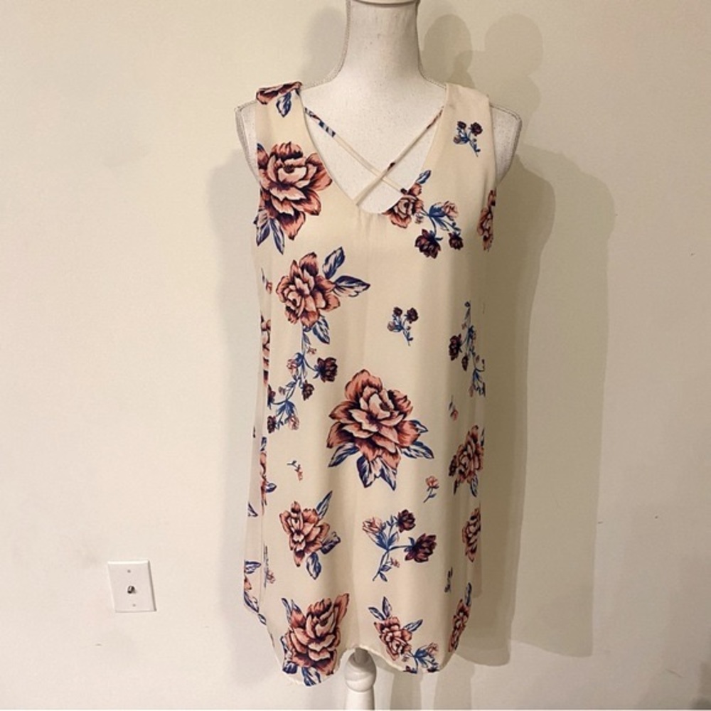 Lily Rose Cream Floral Sleeveless Dress Size Medium - Picture 2 of 8